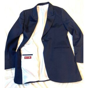 Tom James Blazer Jacket Navy Blue Single Button Knit  Women Longline